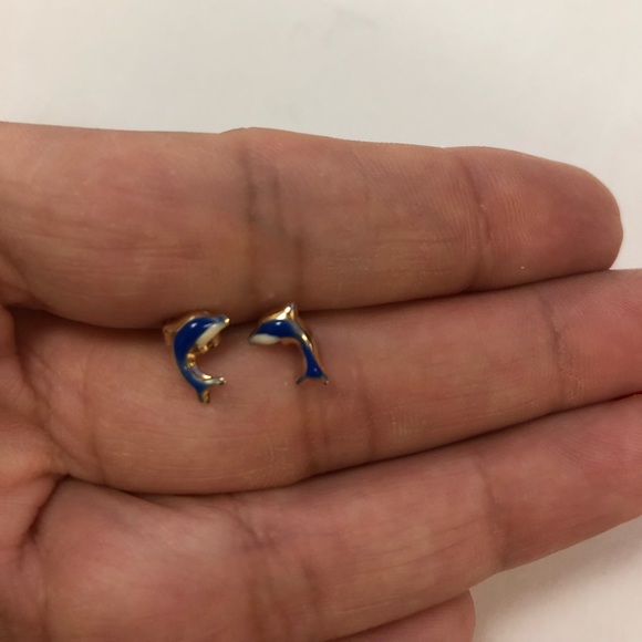 14K Gold Dolphin Earrings - Picture 1 of 2